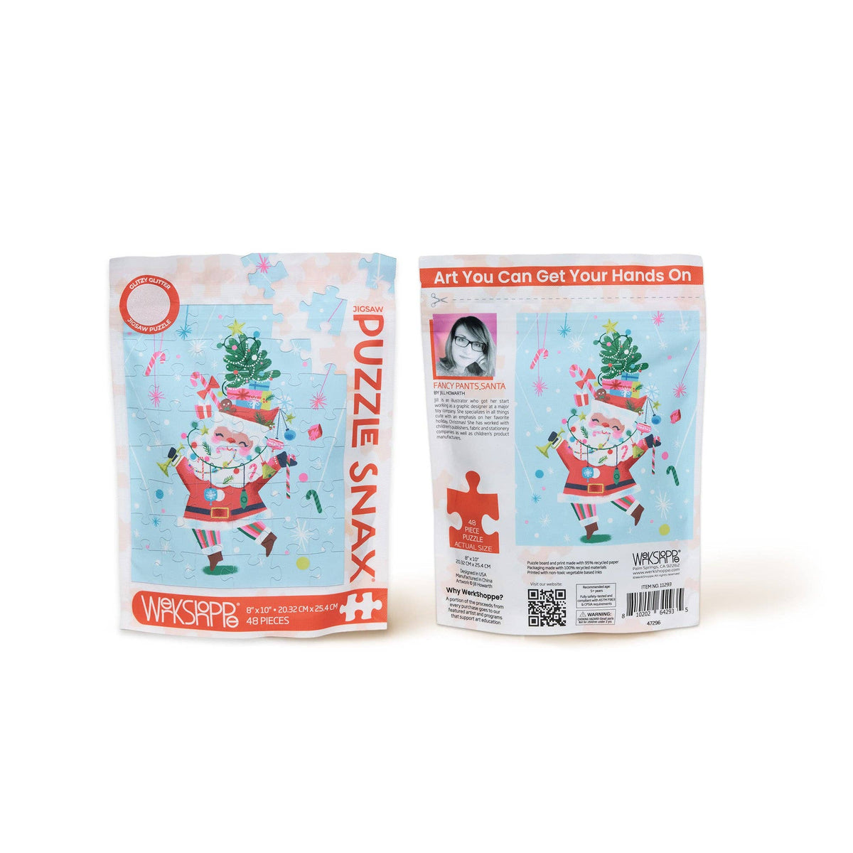 WerkShoppe Children's Christmas Puzzle with Glitter - Fancy Pants Santa - 48 Pieces