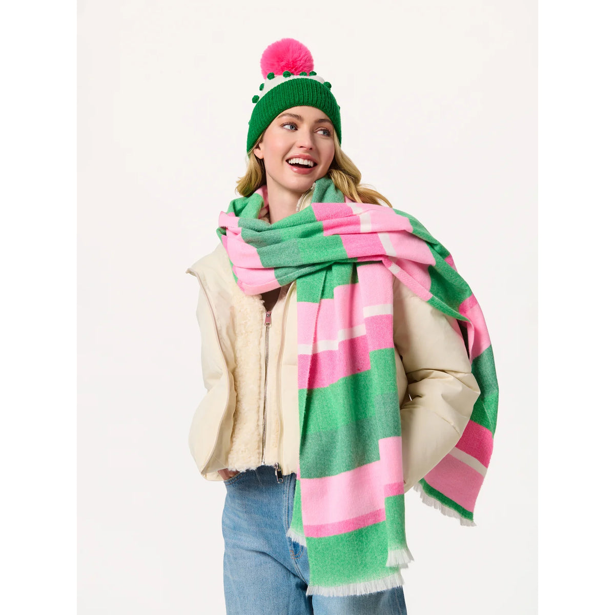 Shiraleah Dames Sjaal - Roze-Groen Gestreept