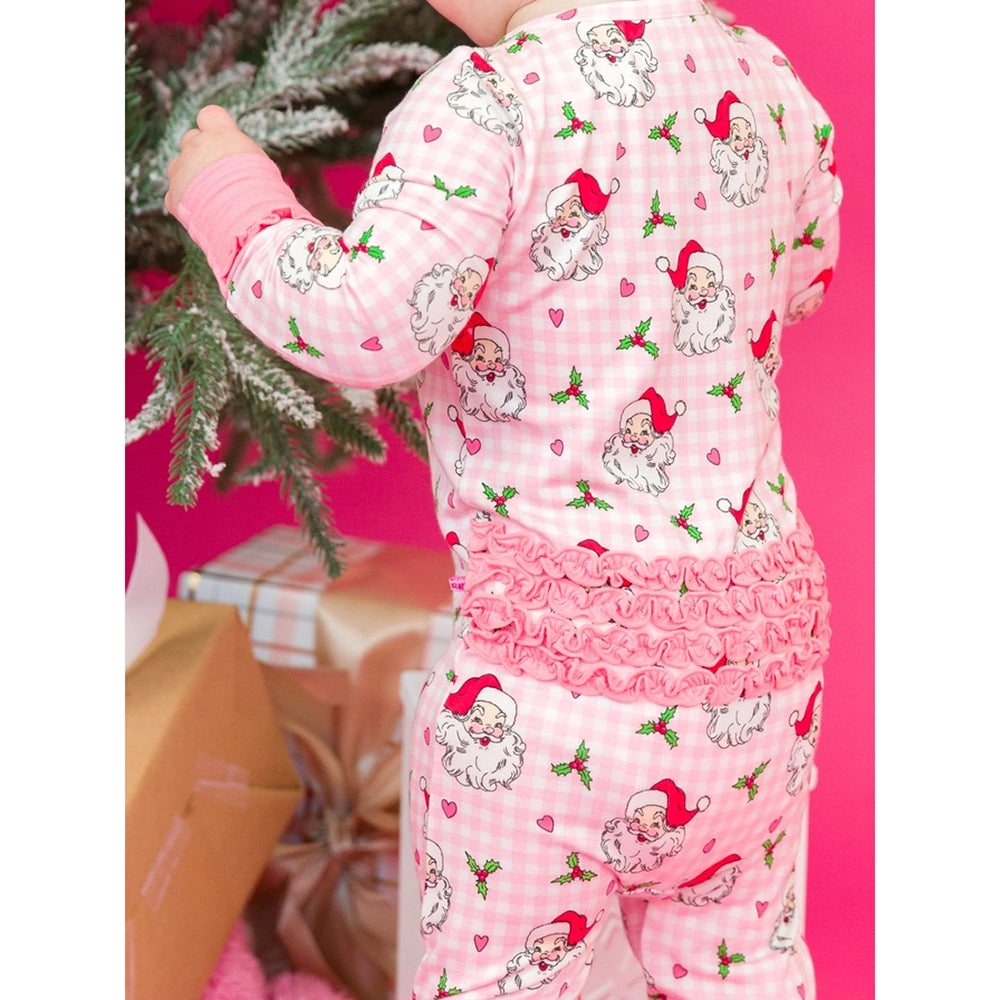 RuffleButts - Baby Meisjes Kerstpyjama met Rits - Dear Santa Roze - Bamboe Viscose