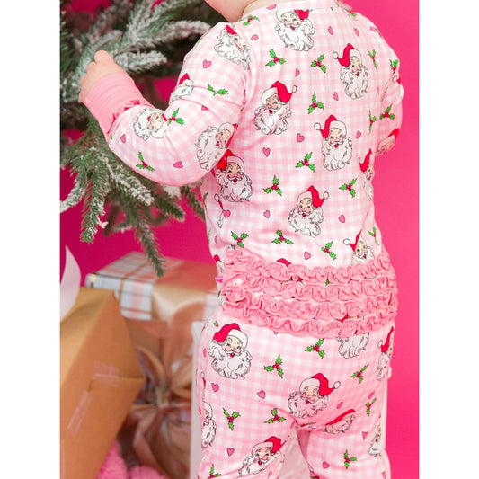 RuffleButts - Baby Meisjes Kerstpyjama met Rits - Dear Santa Roze - Bamboe Viscose