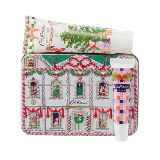 Cath Kidston Kerst Cadeauset voor Haar - Handcrème & Lippenbalsem in Metalen Blik