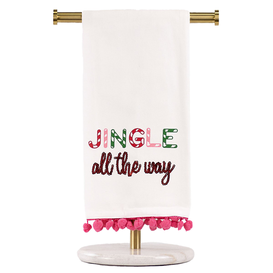 Viv! Christmas Weihnachtsdeko – „Jingle All The Way“-Geschirrtuch mit Pompons – Baumwolle