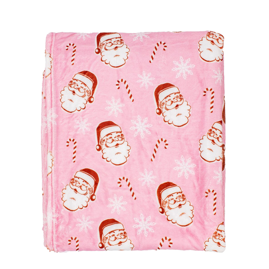 Viv! Christmas Kerst Deken - Kerstman met Candy Canes Roze Fleece Plaid