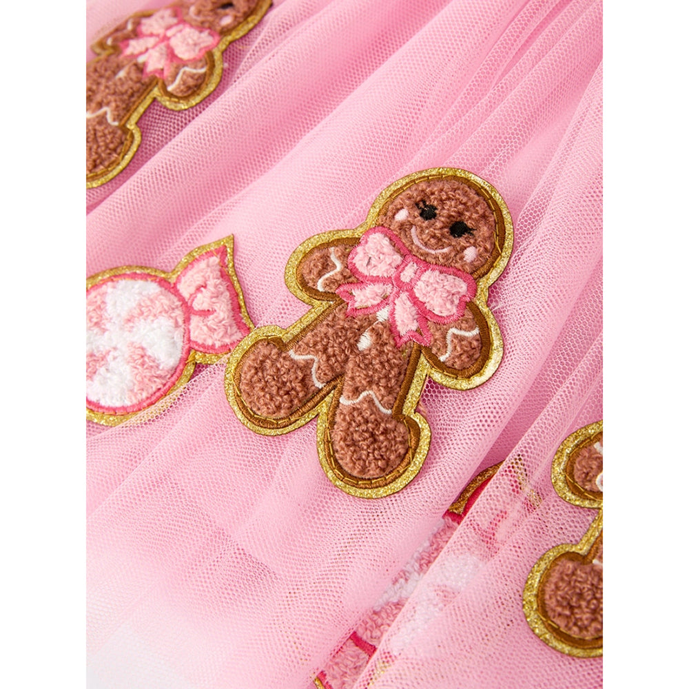 Rylee Faith Designs - Meisjes Kerst Tutu Rok Roze – Gingerbread & Snoepjes
