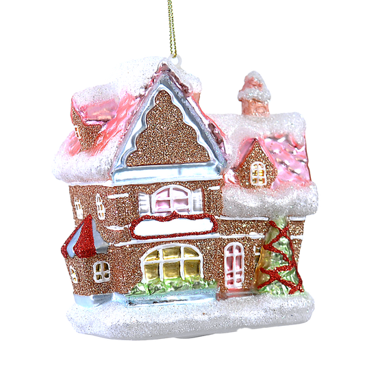 Viv! Christmas ornament - Gingerbread House - glass - pastel pink - 11cm