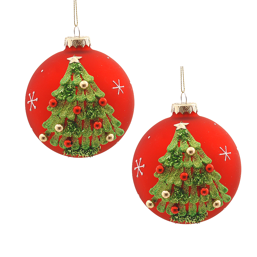 Viv! Christmas Weihnachtskugeln – 3D Weihnachtsbaum – 2er Set – Glas – Rot Grün – Ø10 cm