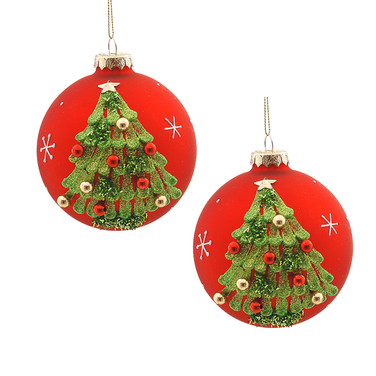 Viv! Christmas Weihnachtskugeln – 3D Weihnachtsbaum – 2er Set – Glas – Rot Grün – Ø10 cm