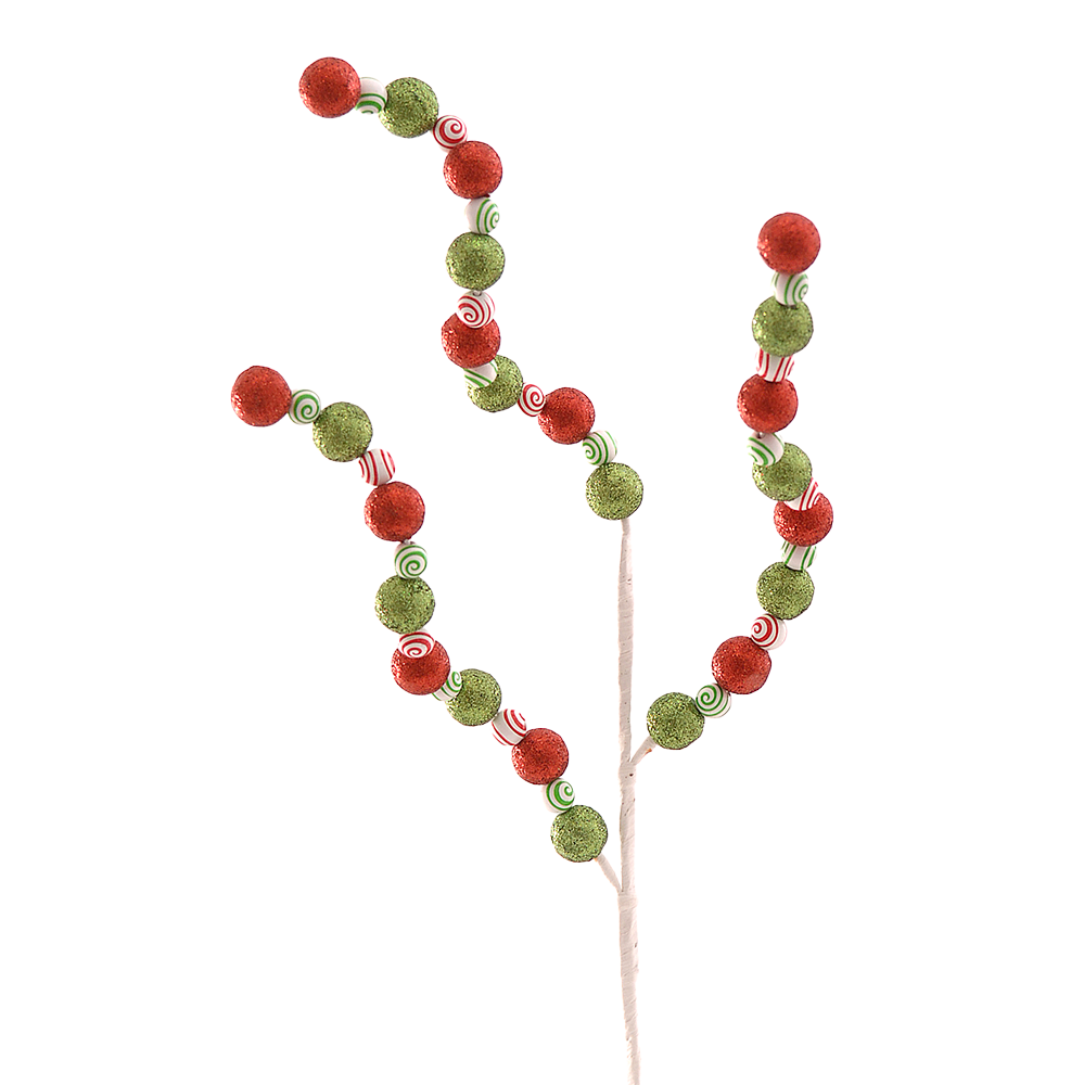 Viv! Christmas Decorative Spray - Glitter Balls with Candy Branch - green red white - 71cm