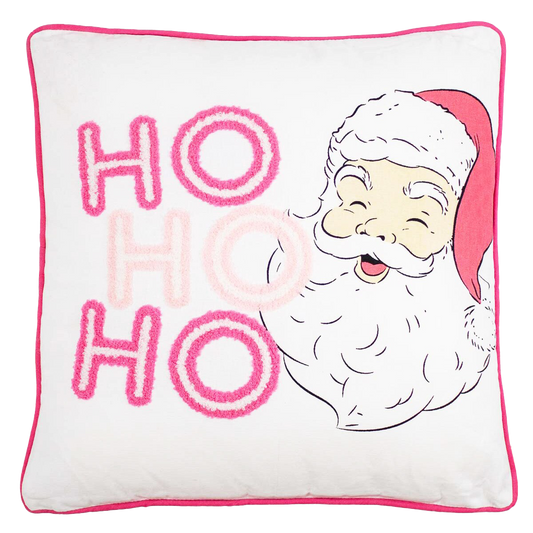 Viv! Christmas Kerst Kussen - HoHoHo Kerstman - roze wit - 46x46cm