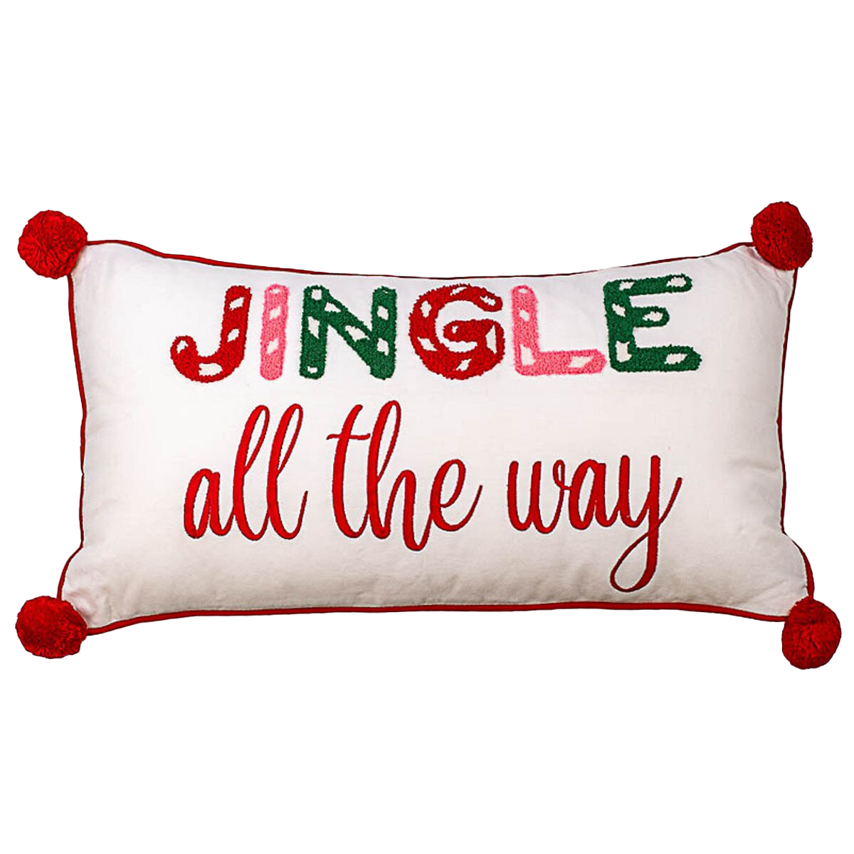 Viv! Christmas Kerst Kussen - 'Jingle All the Way' met Pompons - 61x33cm