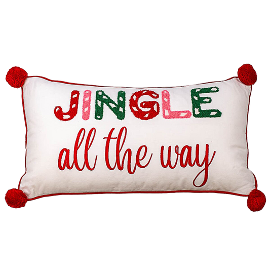 Viv! Christmas Kerst Kussen - 'Jingle All the Way' met Pompons - 61x33cm
