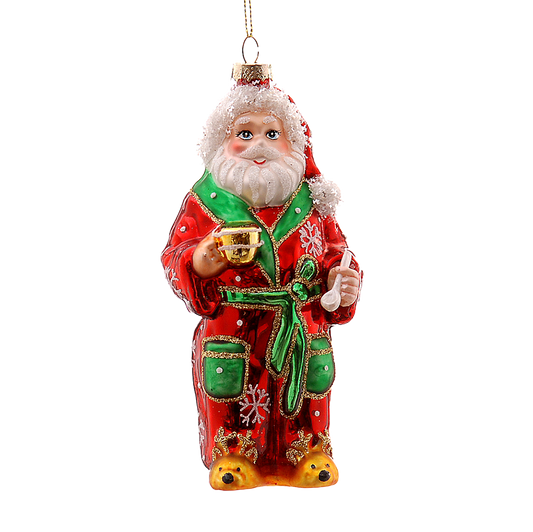 Viv! Christmas Weihnachtsanhänger – Weihnachtsmann im Bademantel – Glas – Rot – 19 cm