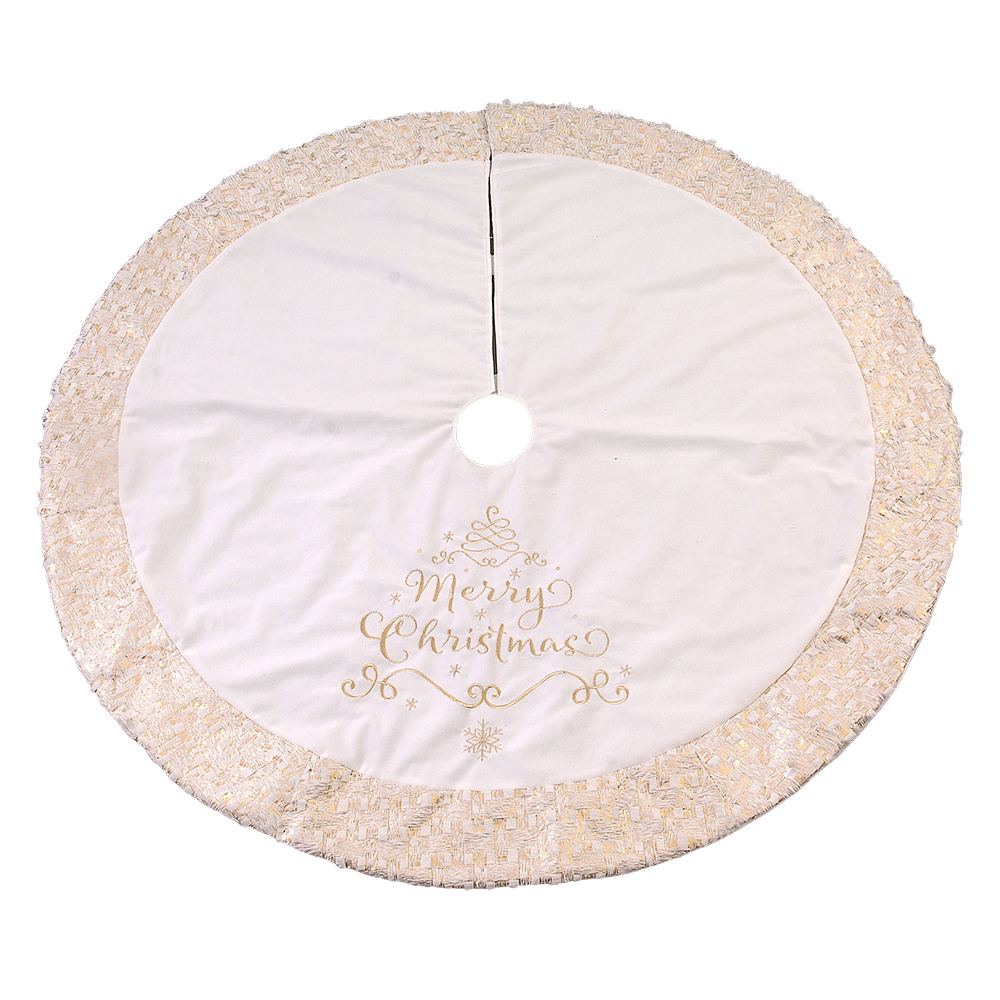 Viv! Christmas Luxury Tree Skirt - "Merry Christmas" - White Gold - Ø122 cm