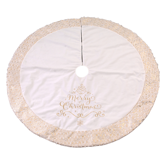 Viv! Christmas Luxe Kerstboomrok - 'Merry Christmas' - wit goud - Ø122cm