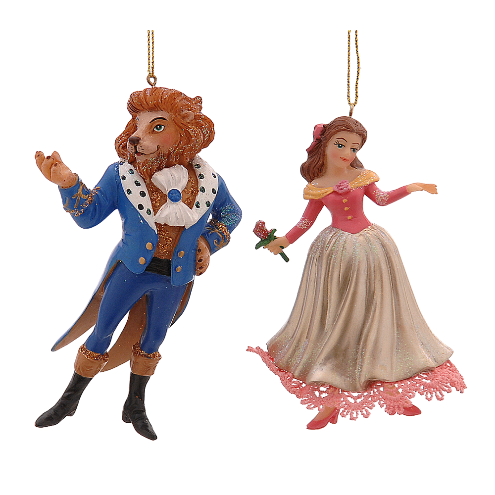 Viv! Christmas Ornament - Beauty & the Beast - Set of 2 - Pink Blue - 11 cm