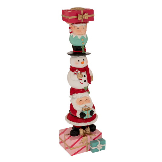 Viv! Christmas Kerst Tafeldecoratie - Kandelaar Kerstman, Sneeuwpop en Elf - roze rood - 31cm