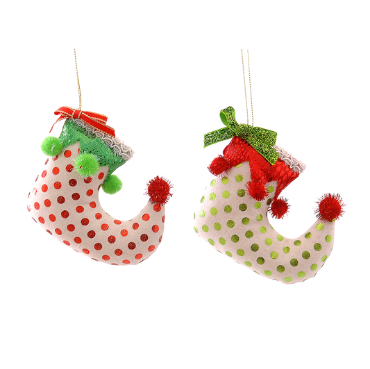Viv! Christmas Weihnachtsanhänger – Elfenschuhe mit Polkadots – 2er Set – Rot Grün Weiß – 13 cm