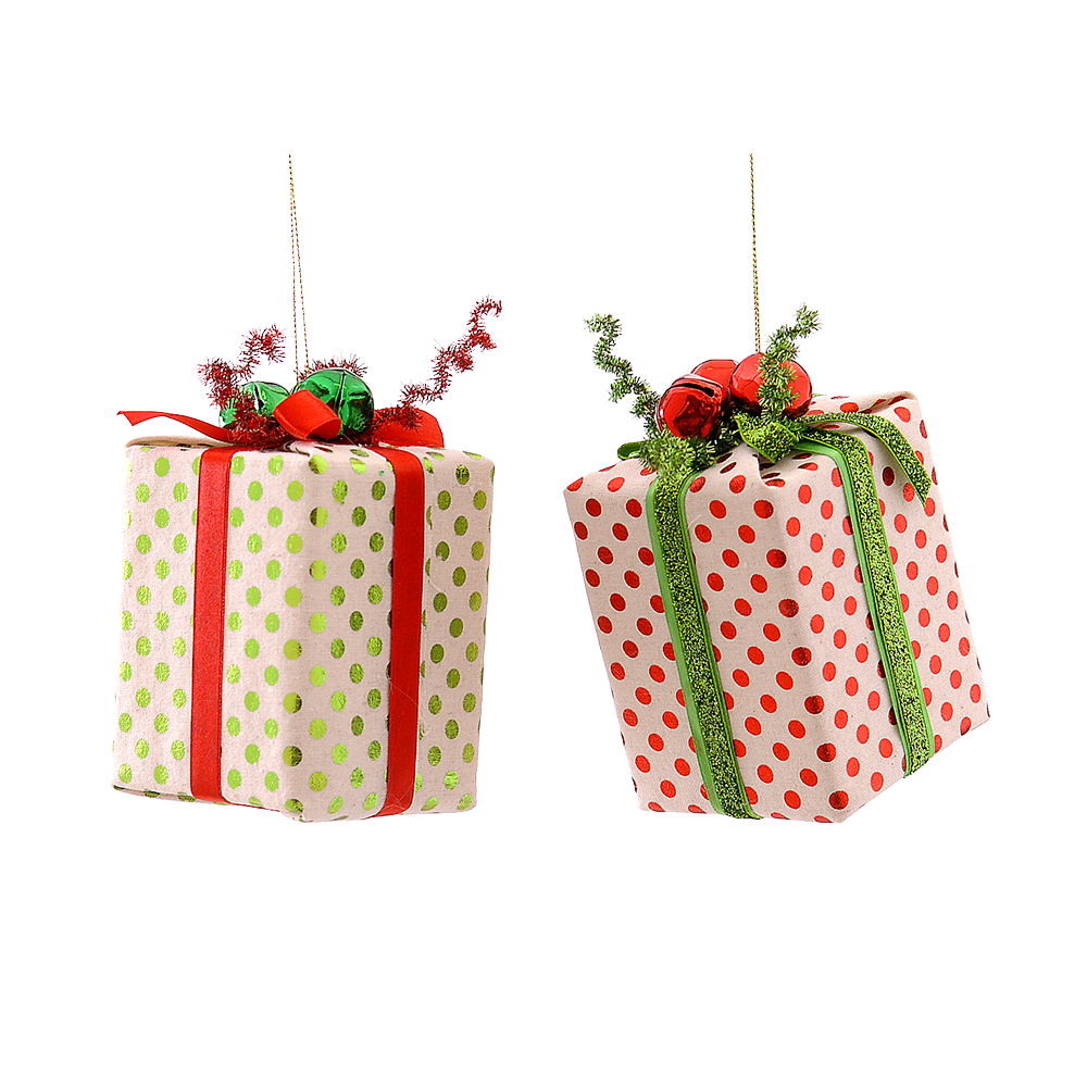 Viv! Christmas Ornament - Gifts with Polkadots - set of 2 - red green white - 13cm