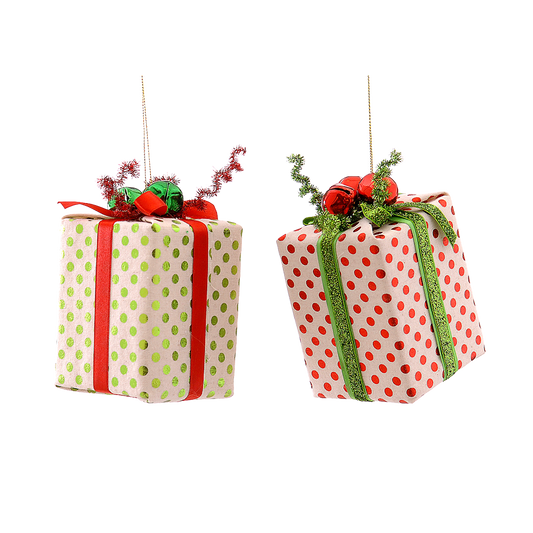 Viv! Christmas Weihnachtsanhänger – Geschenke mit Polkadots – 2er Set – Rot Grün Weiß – 13 cm