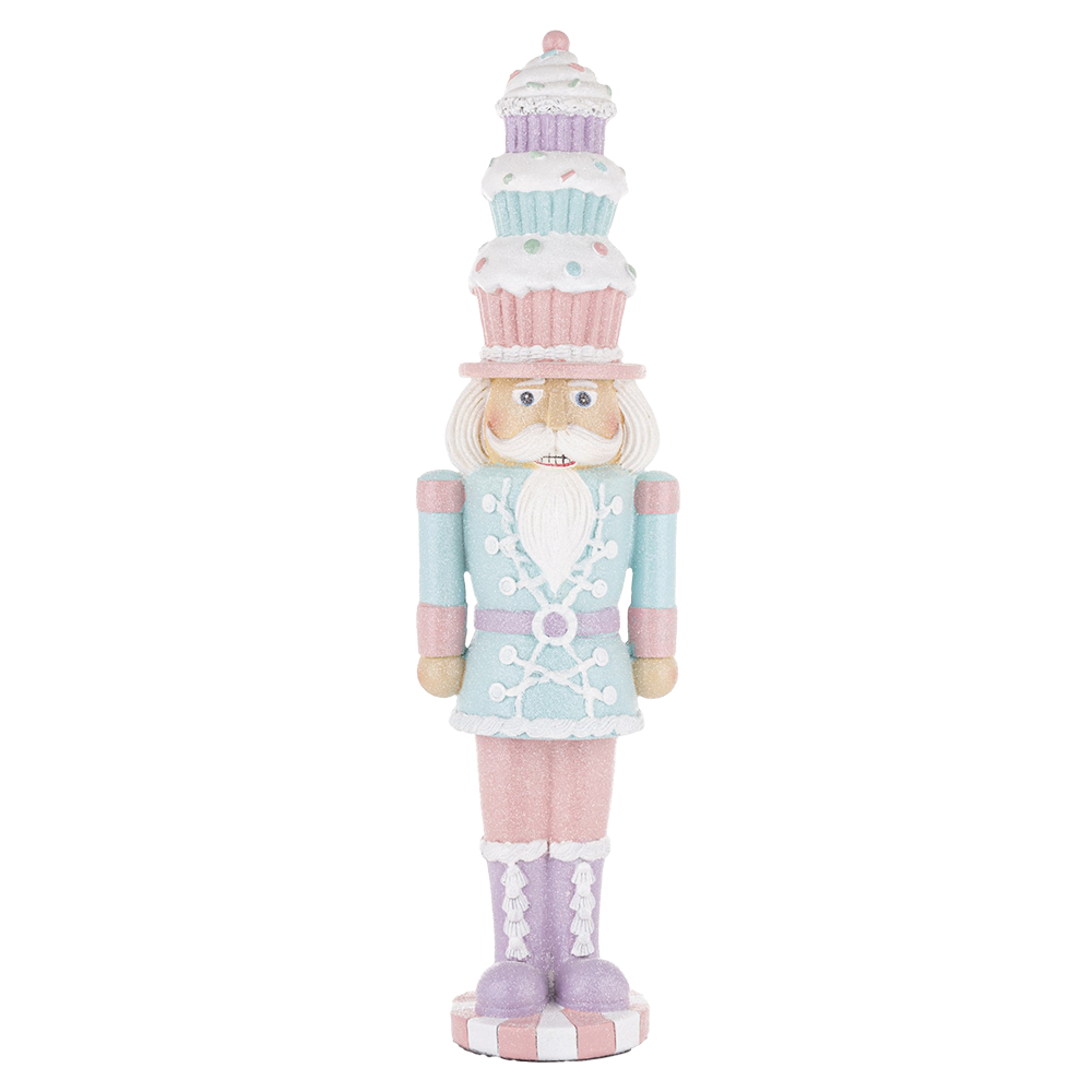 Viv! Christmas Kerstbeeld - Kerst Notenkraker met Cupcakes - pastel - roze blauw - 46cm