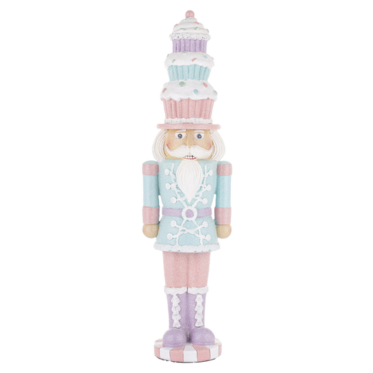Viv! Christmas Kerstbeeld - Kerst Notenkraker met Cupcakes - pastel - roze blauw - 46cm
