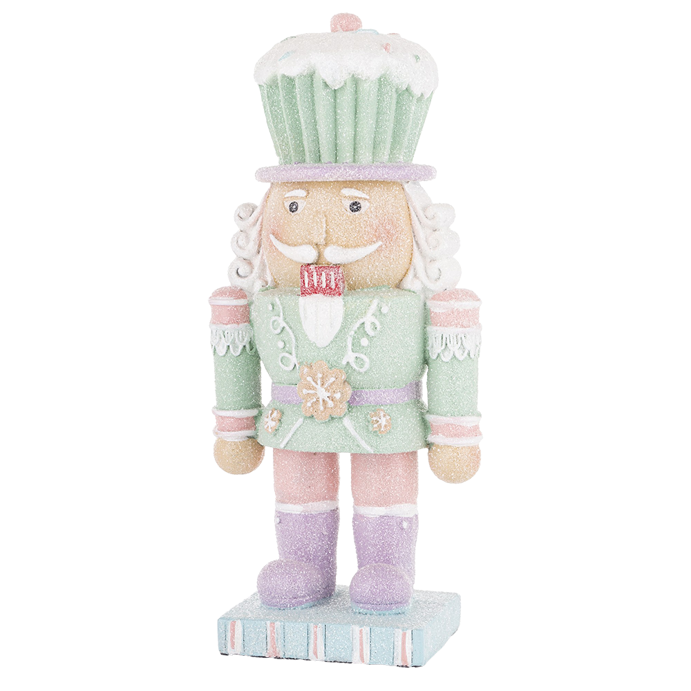 Viv! Christmas Kerstbeeld - Kleine Gingerbread Notenkraker met Cupcakehoed - pastel - 23cm