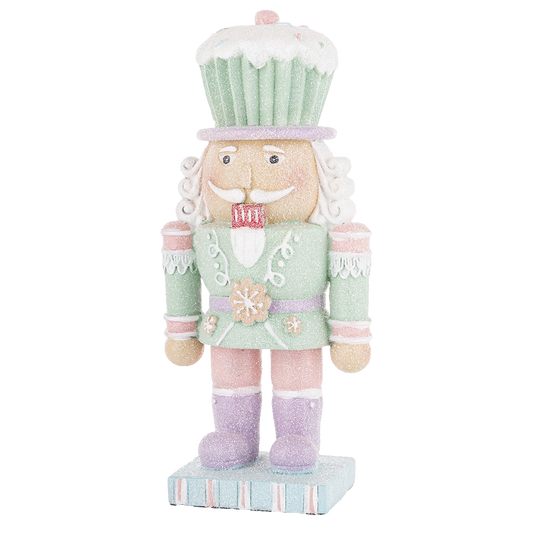 Viv! Christmas Kerstbeeld - Kleine Gingerbread Notenkraker met Cupcakehoed - pastel - 23cm