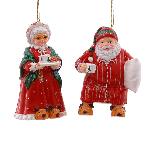 Viv! Christmas Weihnachtsanhänger – Mr. & Mrs. Claus im Pyjama – 2er Set – Rot – 10 cm
