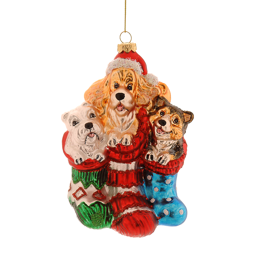 Viv! Christmas ornament - Dogs in Christmas socks - glass - red - 13cm