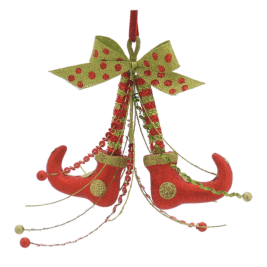 Viv! Christmas Decoración Árbol Navidad - Piernas de Elfo Colgantes con Lazo - rojo verde - 28cm