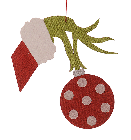 Viv! Christmas Weihnachtsanhänger – Grüne Monsterhand mit Weihnachtskugel – Rot Grün – 31 cm