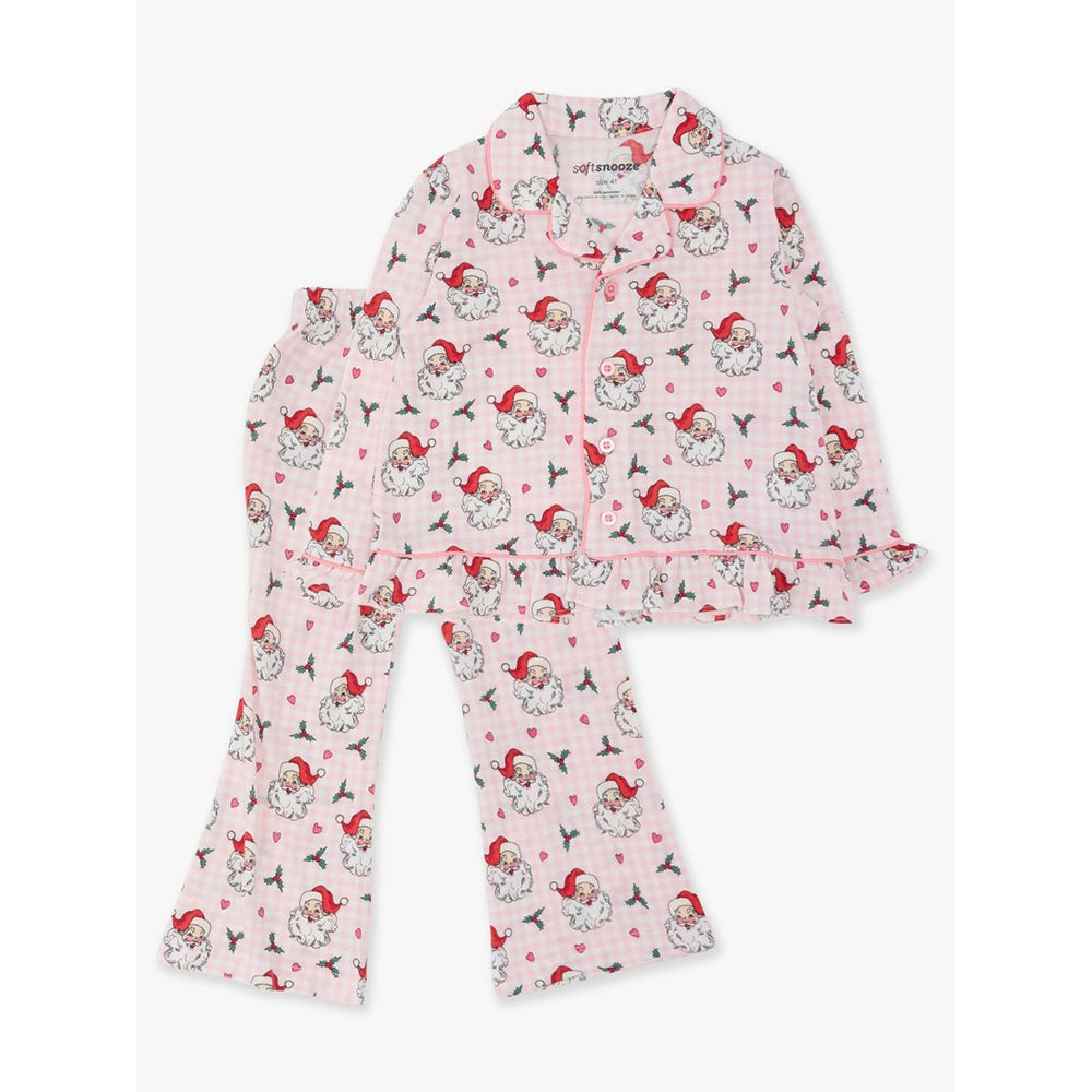 RuffleButts - Meisjes Kerstpyjama met Knoopsluiting - Dear Santa Roze