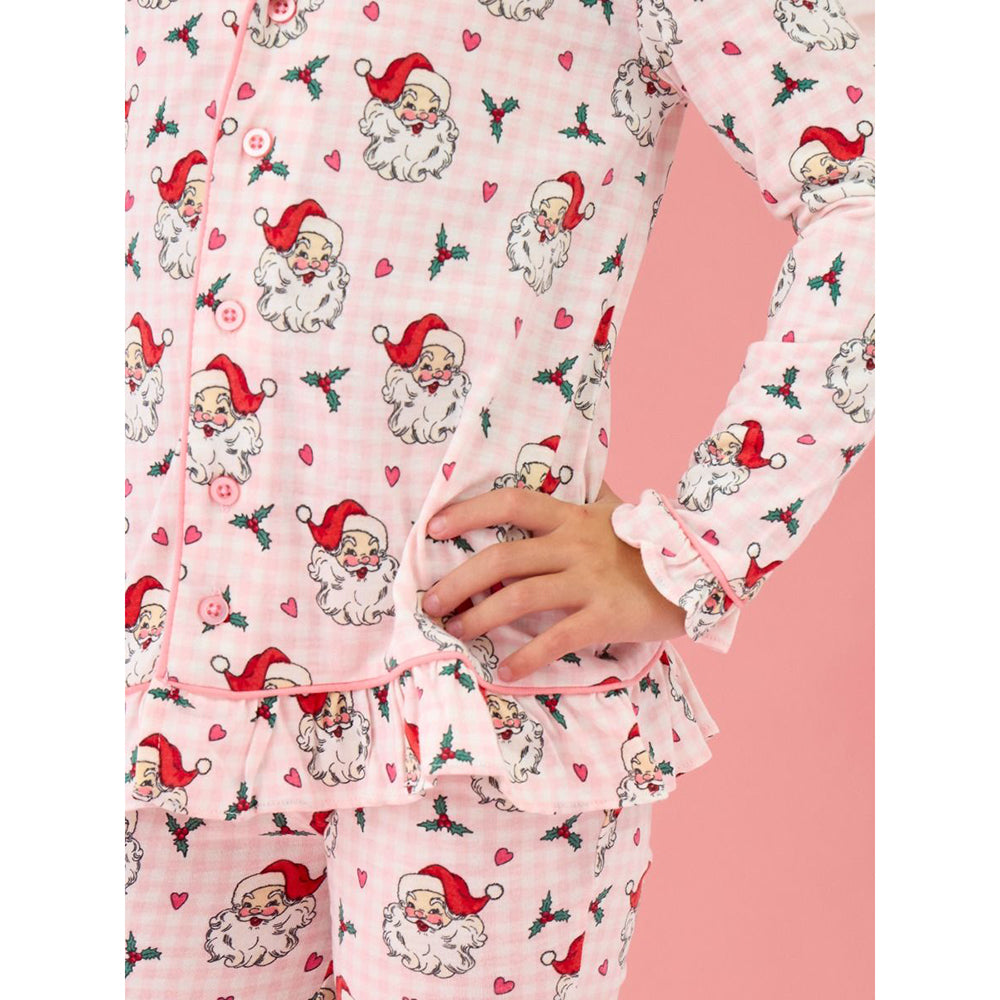 RuffleButts - Meisjes Kerstpyjama met Knoopsluiting - Dear Santa Roze
