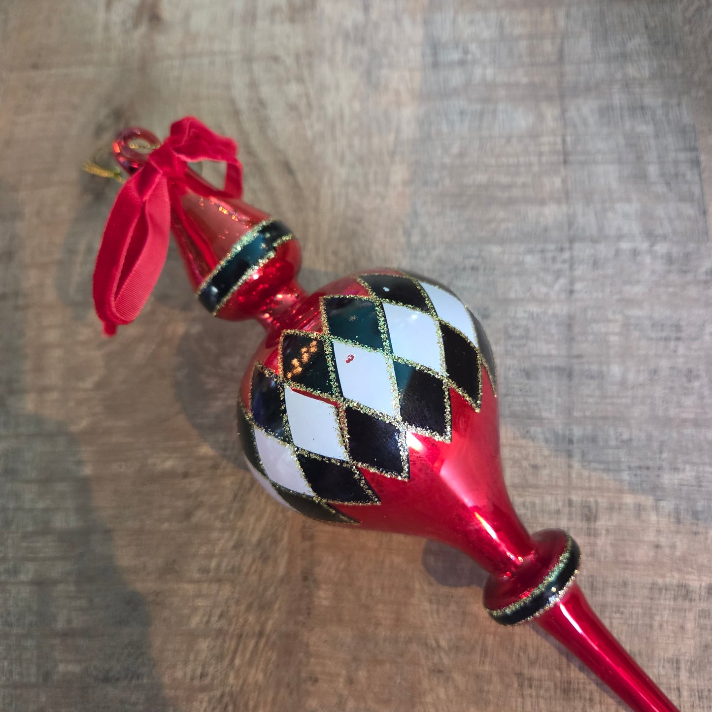 Viv! Christmas Bauble - Harlequin - set of 2 - glass - red black white - 20 and 23cm