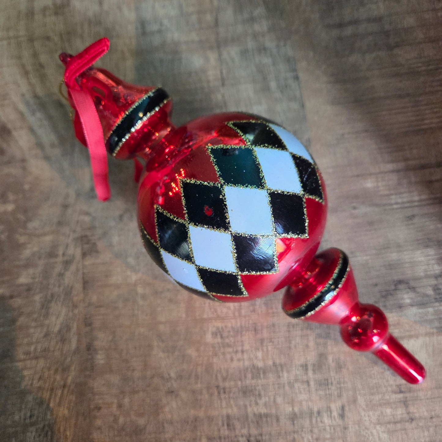 Viv! Christmas Bauble - Harlequin - set of 2 - glass - red black white - 20 and 23cm
