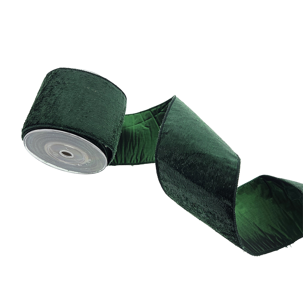 Viv! Christmas Wired Ribbon - Sparkling Velvet - Green - 10cm x 4.5m