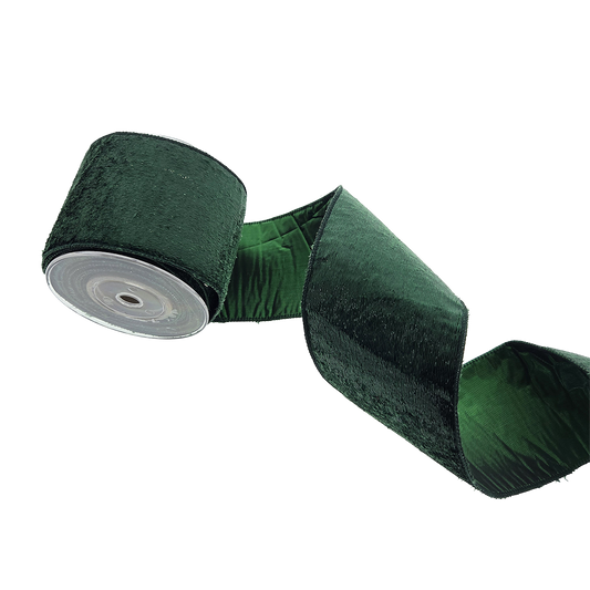 Viv! Christmas Cinta Alambrada de Navidad - Terciopelo Brillante - verde - 10cm x 4,5m