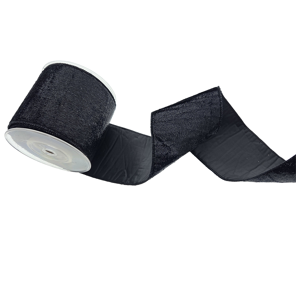 Viv! Christmas Wired Ribbon - Sparkling Velvet - Black - 10cm x 4.5m