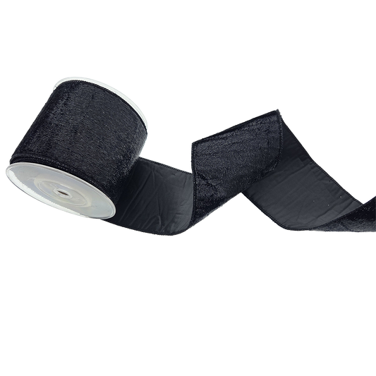Viv! Christmas Weihnachtsband mit Draht - Funkelndes Samtband - Schwarz - 10 cm x 4,5 m
