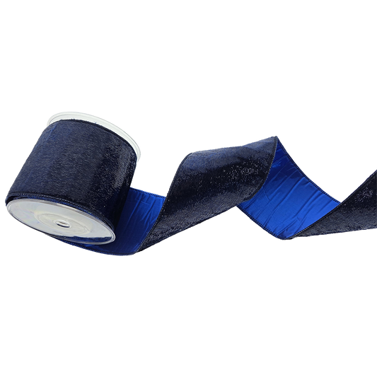 Viv! Christmas Cinta Alambrada de Navidad - Terciopelo Brillante - azul - 10cm x 4,5m