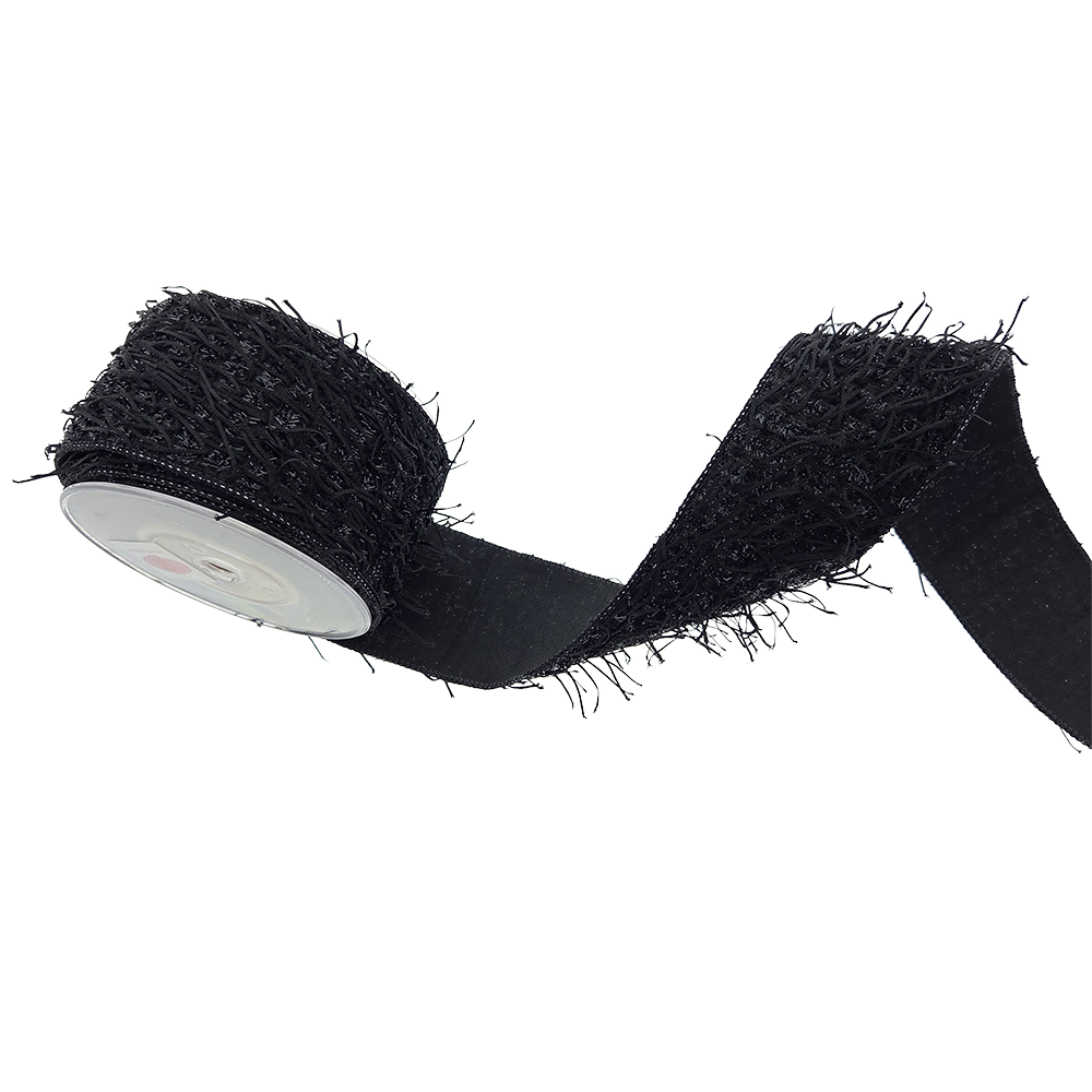 Viv! Christmas Kerstlint met IJzerdraad - Franje Lint met Glitter - zwart - 6,7 cm x 4,5 m