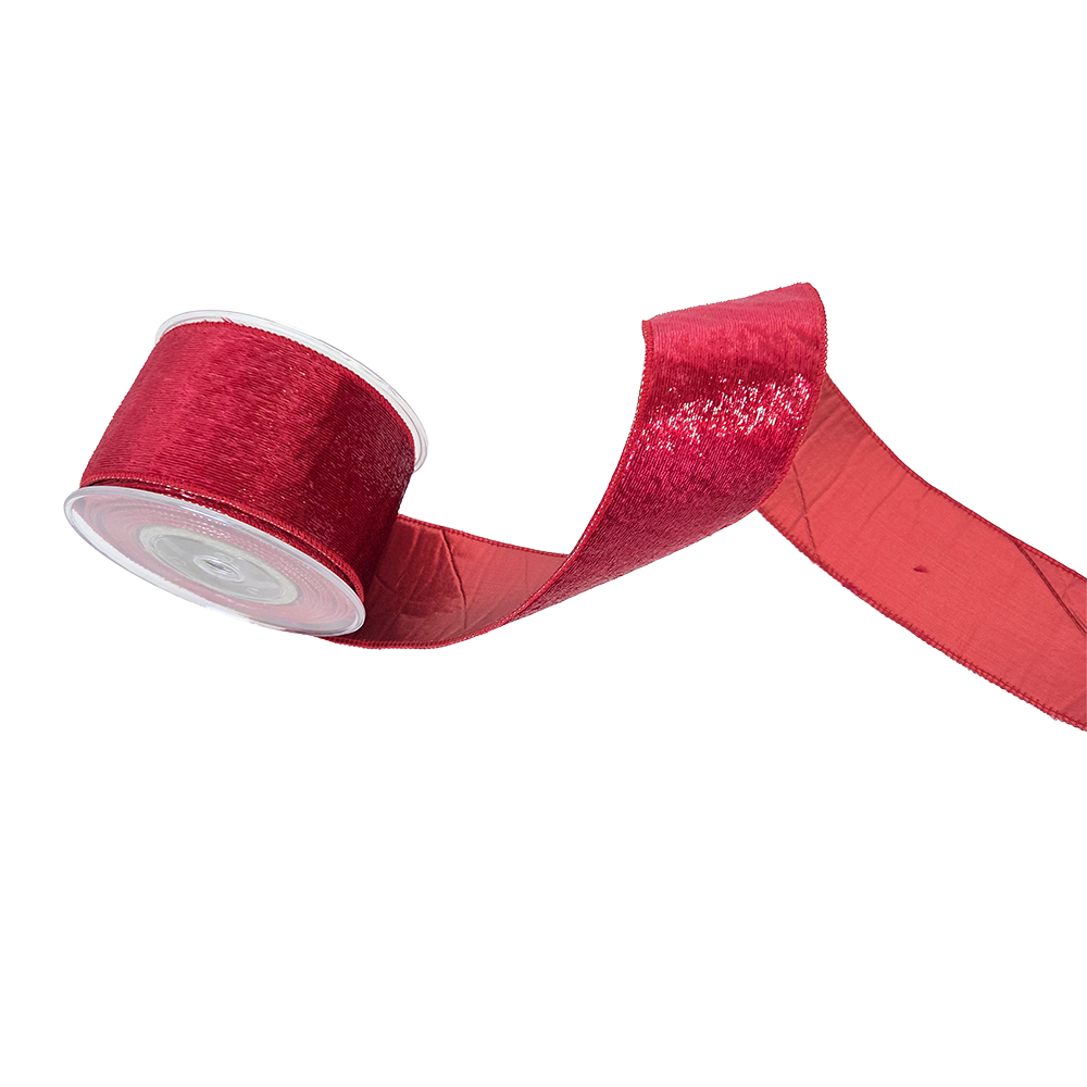 Viv! Christmas Wired Ribbon - Sparkling Velvet - Red - 6.7cm x 4.5m