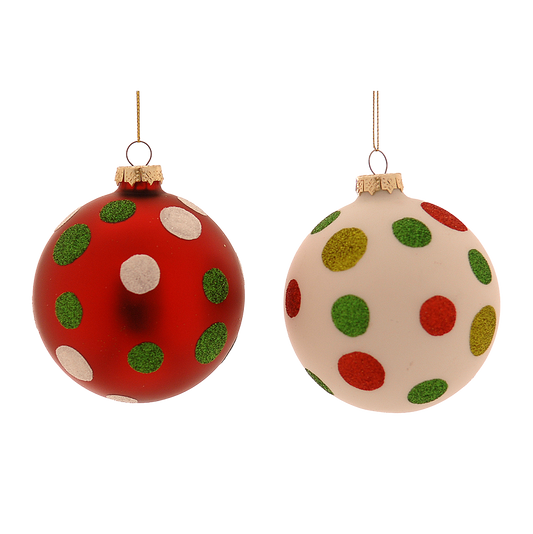Viv! Christmas Weihnachtskugeln – Glitzer Polkadots – 2er Set – Glas – Rot Grün Weiß – Ø10 cm