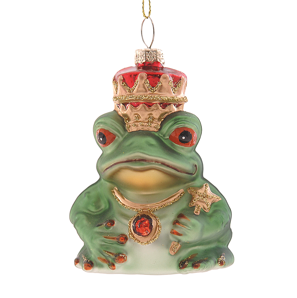 Viv! Christmas ornament - Frog with Crown - glass - green red - 10cm