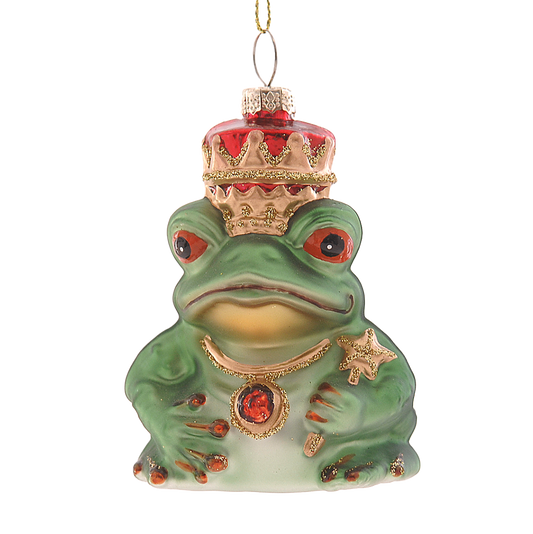 Viv! Christmas ornament - Frog with Crown - glass - green red - 10cm