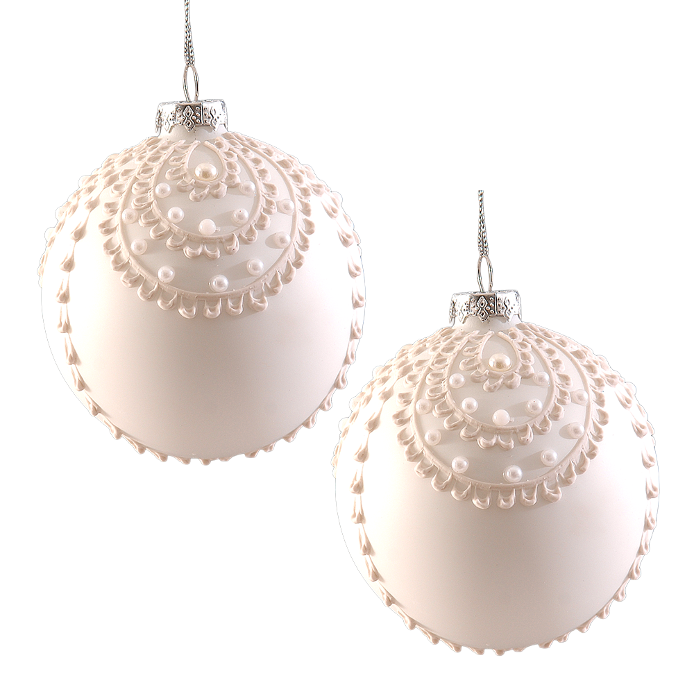 Viv! Christmas Kerstbal - Parels - set van 2 - glas - wit - Ø12cm