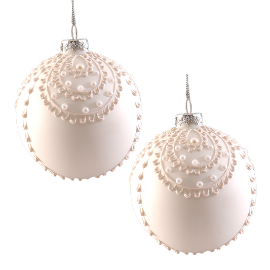Viv! Christmas Kerstbal - Parels - set van 2 - glas - wit - Ø12cm