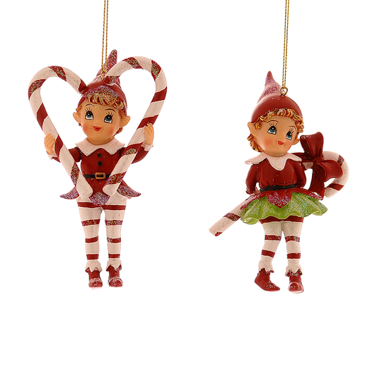 Viv! Christmas Weihnachtsanhänger – Elf mit Zuckerstangen – 2er Set – Rot Weiß – 11 cm