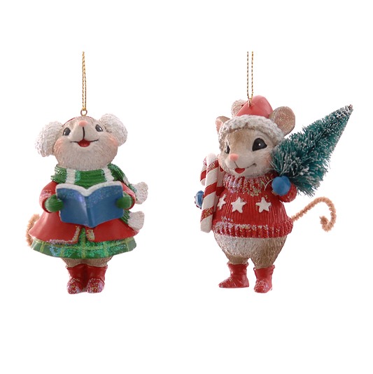Viv! Christmas Weihnachtsanhänger – Singende und Feiernde Mäuse – 2er Set – Rot Grün – 9 cm