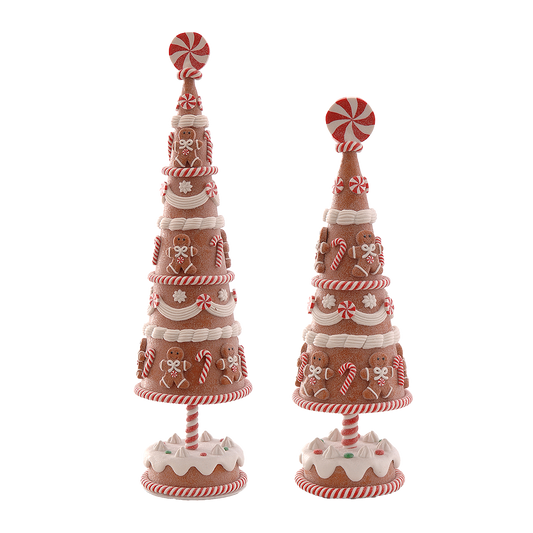 Viv! Christmas Kerstbeeld - Gingerbread Boom met Snoep - set van 2 - rood wit bruin - 38 en 31cm